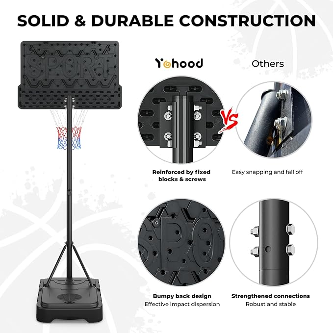 Kids Basketball Hoop, 3.6-7 FT Height Easy Adjustable, Portable Basketball Hoop Outdoor Indoor for Kids/Teens/Youth, 30" Backboard-BubblyBeeBaby