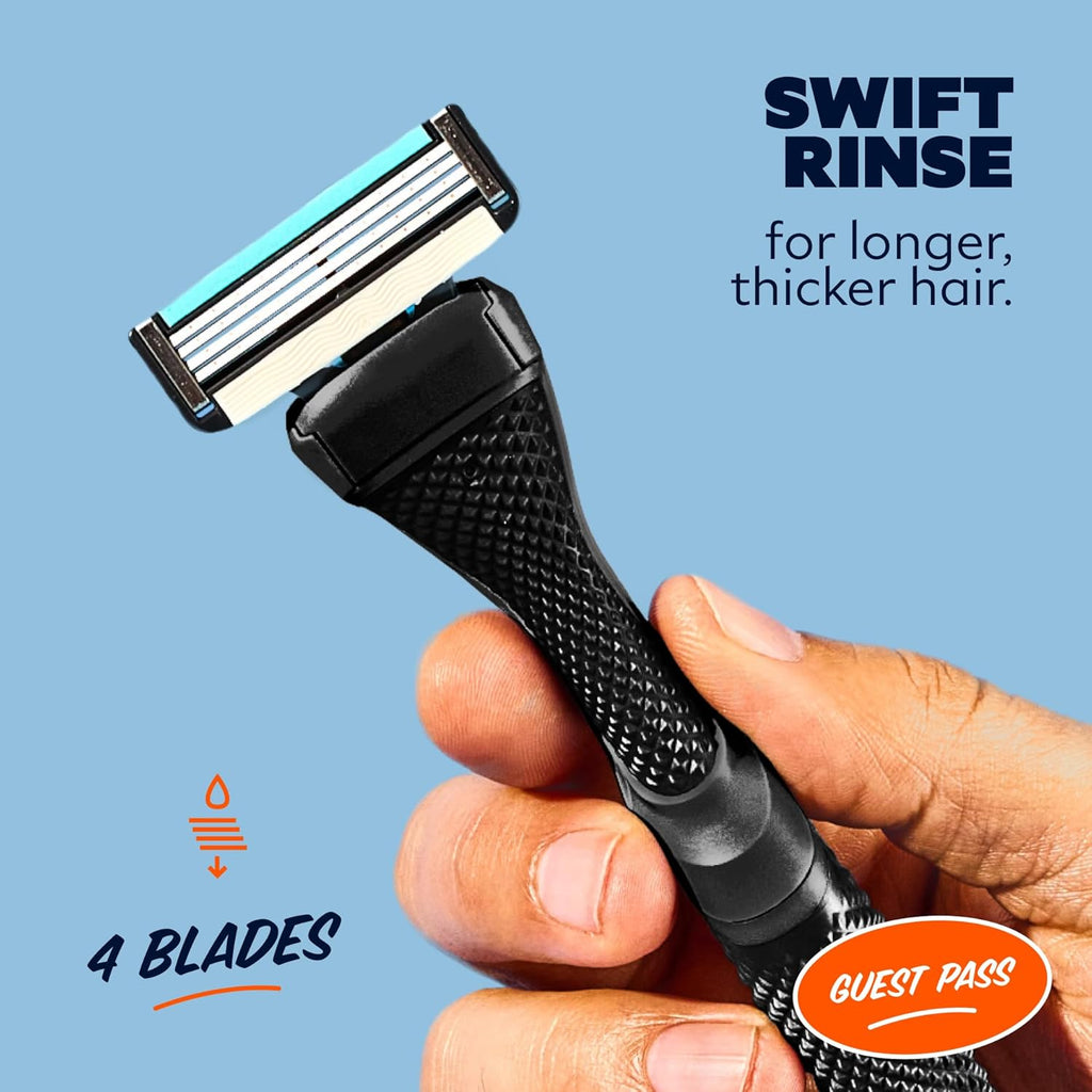 Dollar Shave Club | The Guest Pass Shave Set | 2 Swift Rinse Refill Cartridges, 1 Handle (Black), 1 Razor Cover, Razors for Men