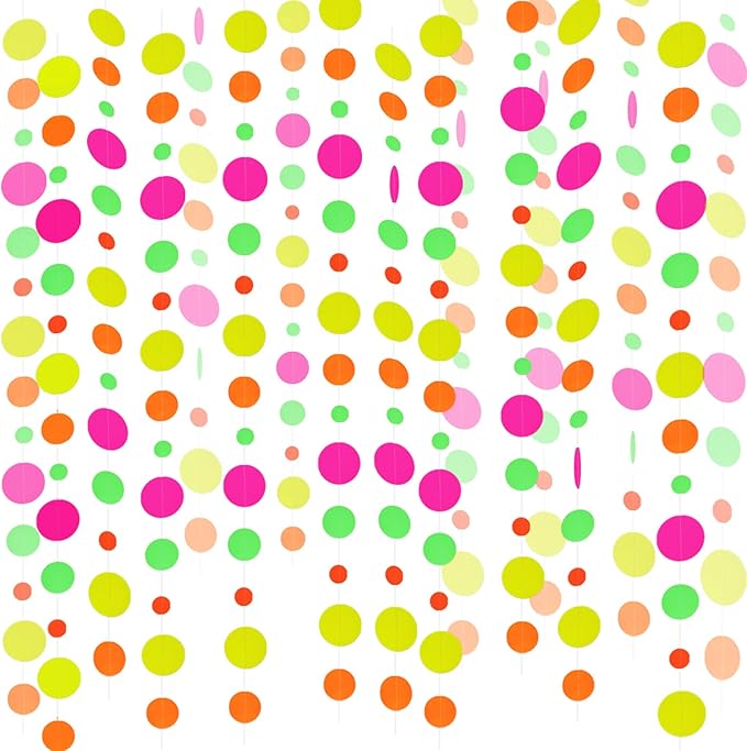 108feet Paper UV Round Dot Neon Garland Blacklight Reactive Glow in The Dark Party Supplies Streamers Glow Fluorescent Hanging Circle Dots Banners for Wedding Birthday Neon Party Decorations-BubblyBeeBaby