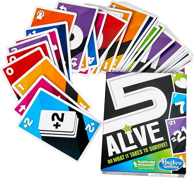 Hasbro Gaming 5 Alive Card Game, Fast-Paced Game for Kids and Families, Easy to Learn, 2 to 6 Players, Fun Summer Activities, Vacation Travel Essentials, Ages 8+-BubblyBeeBaby