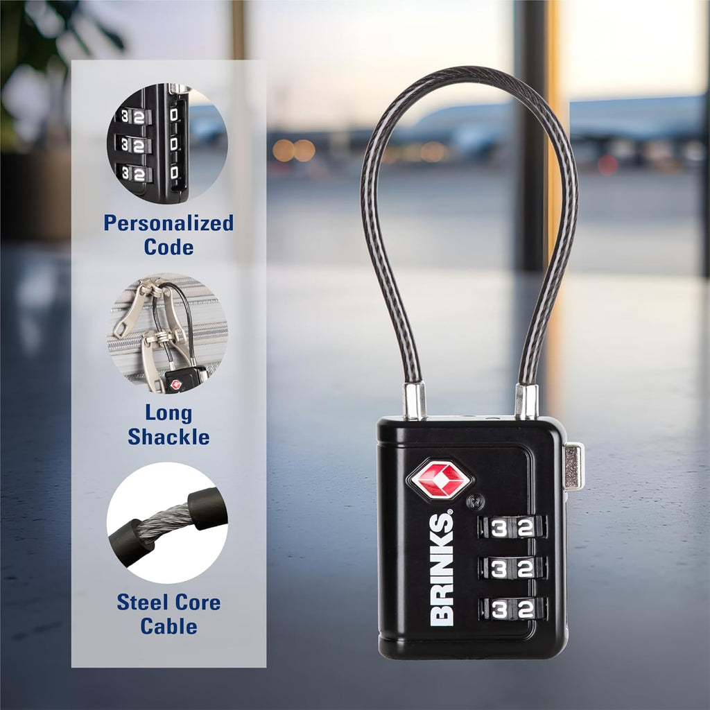Brinks TSA Accepted Indicator Luggage Lock, Black - Ressetable Combination, 2.5 inch Long Shackle, New More Secure TSA008 Key, 2 Pack
