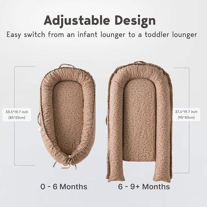 Infant Lounger, Baby Nest Cover for Baby Girls & Boys, Newborn Essentials for Baby 0-18+ Months, 100% Cotton Breathable (Brown Blossom_, Cotton_Muslin)-BubblyBeeBaby