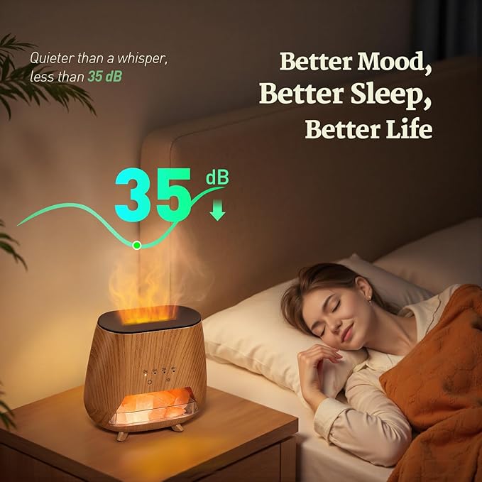 2-in-1 Ultrasonic Aromatherapy Diffuser: Essential Oil Diffuser & Himalayan Salt Lamp, Quiet Scent Diffusers for Home with Cool Mist and Timer Settings-BubblyBeeBaby