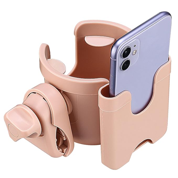 Suranew Adjustable Stroller Cup Holder with Phone Holder for Baby Stroller for Family Members,Pink-BubblyBeeBaby