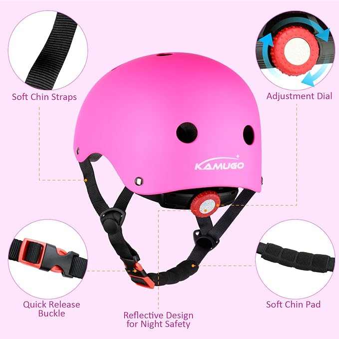 KAMUGO Kids Adjustable Helmet, with Sports Protective Gear Set Knee Elbow Wrist Pads for Toddler Age 2-8 Boys Girls, Bike Skateboard Hoverboard Scooter Rollerblading Helmet Set-BubblyBeeBaby
