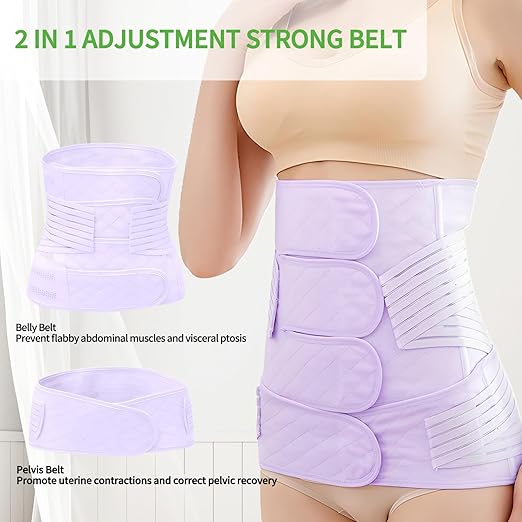 2 in 1 Postpartum Belly Band Wrap Purple, C-Section Support Belt XX-Large, Post Partum Support Recovery Waist/Pelvis Belt, Hysterectomy Belly Band Binder Girdle Stomach-BubblyBeeBaby