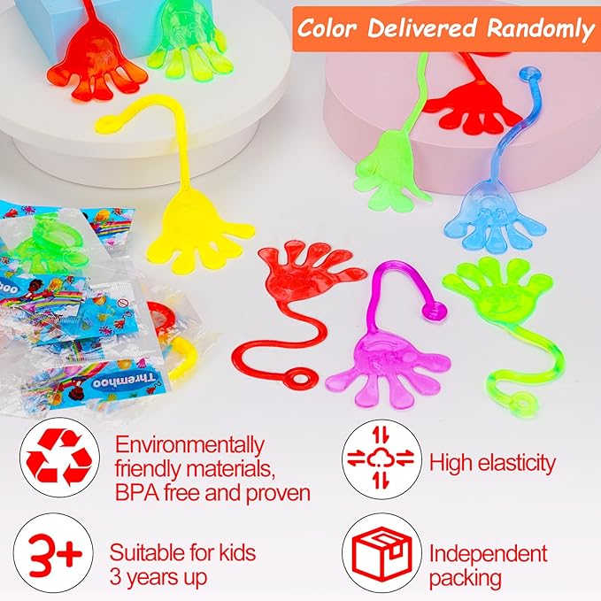 24 PCS Sticky Hands for Kids Party Favors Treat Gift Egg Filler Goodie Bag Stuffer Treasure Box Toy Classroom Carnival Prizes Student Mini Bulk Pinata Slap Hand Sensory Fidget Stretchy Toy Halloween-BubblyBeeBaby