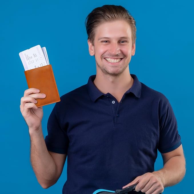 HIFA Leather Passport Holder, Handmade Passport Cover with Card and Ticket Slot - Genuine Leather, Elegant Design, Easy Access - Passport Case, Passport Wallet, Passport Holder-BubblyBeeBaby