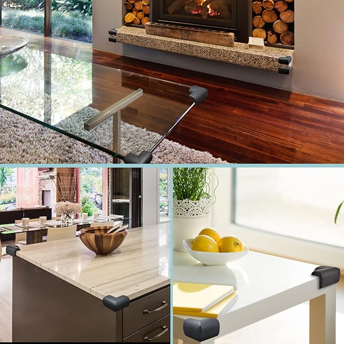 12 Pack Soft Corner Protector Baby Proofing Edge and Corner Guards, Safety Pre-Taped Rubber Foam Furniture Bumper for Fireplace, Table, Stair, Cabinet (Black)-BubblyBeeBaby