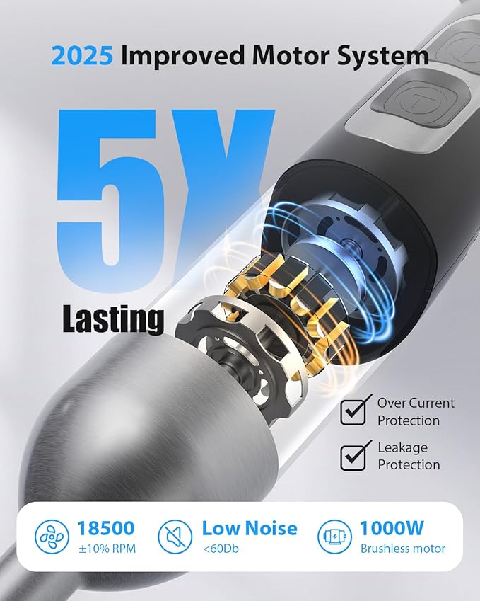 1000W Powerful Immersion Blender Handheld, 2025 New Update Hand Blender with 25-Speed and Heavy-Duty Copper Motor, 4 in 1 Hand Mixer with Chopper, Whisk, Beaker and Wand-BubblyBeeBaby