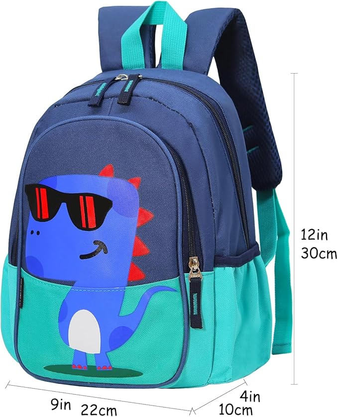 12 inch Kids Small Toddler Preschool Travel Backpack Cool Cute Cartoon Daypack (Dinosaur Green)-BubblyBeeBaby