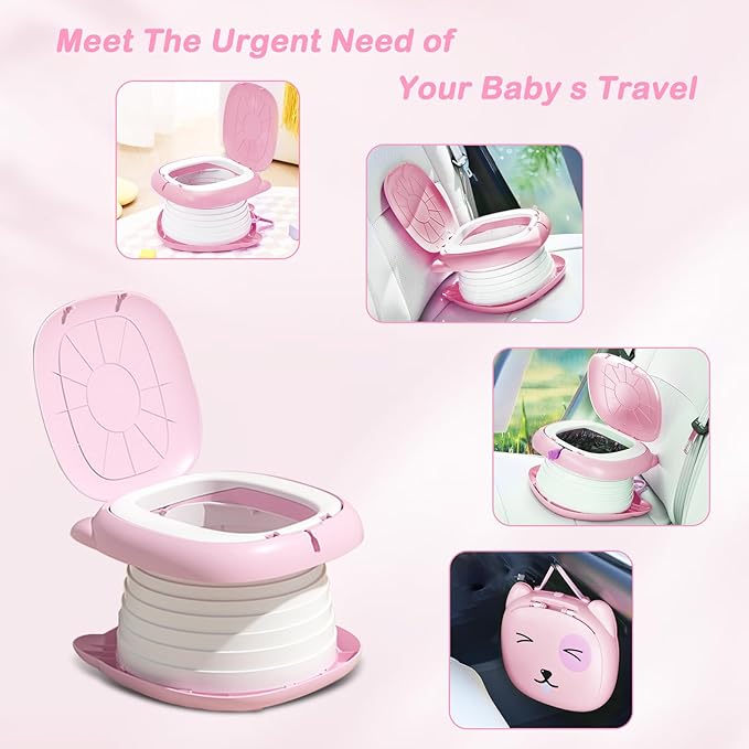 2025 Upgraded Portable Potty Training, Travel Potty for Toddler, portable toilet for kids Foldable, Apply to Seat Emergency Toilet for Camping, Outdoor,Car, Indoor(Pink)-BubblyBeeBaby