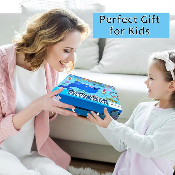 Jumbo Floor Puzzle for Kids, Large Jigsaw Puzzles 35 Piece for Kids Ages 3-5,Preschool Learning & Education Toys, Gifts for 4-8 Year Old Boys and Girls (Marine Animals)-BubblyBeeBaby