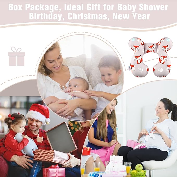 vocheer Baby Travel Pillow(Upgraded), Head and Neck Support Pillow for Pushchair, Car Seat,Stroller, Bouncer, Cotton, Orange Fox-BubblyBeeBaby