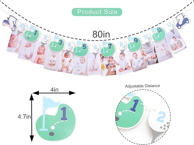 Hole In One First Birthday - Golf 1st Birthday Decorations,Golf 12 Month Photo Banner,Golf 1st Year Photo Banner One High Chair Banner-BubblyBeeBaby