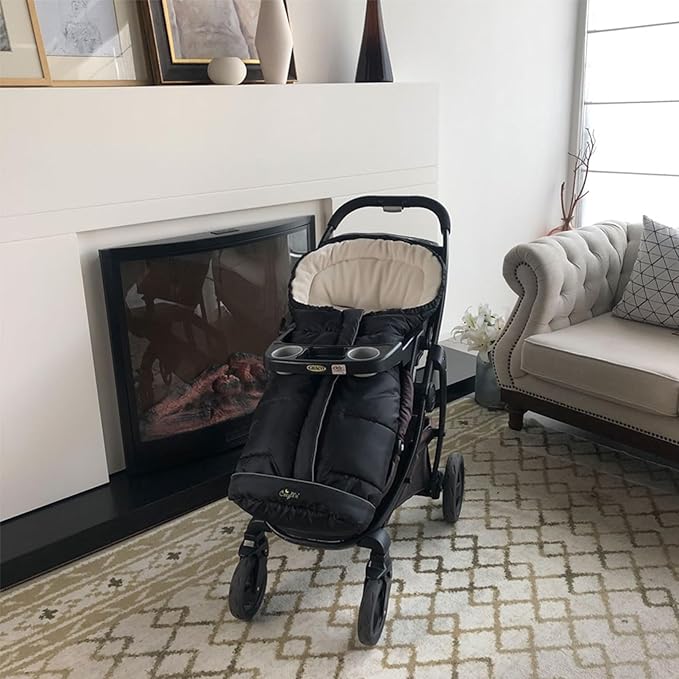 Weather Proof Oudtoor Walking Universal Stroller Bunting Bag with Reflective Strips,Multi-Zippers,Central and Feet Area Opens,Easy for Baby in&Out&Temperature Regulation Footmuff for Stroller,Black-BubblyBeeBaby