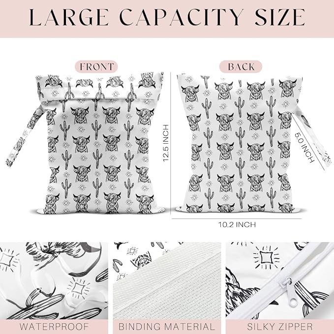 Waterproof Wet Bag for Swimsuit, Travel Beach Wet Dry Bag, Hidden Zipper Reusable Western Cowgirl Wet Bags, for Travel Beach Wet Swimsuits Toiletries Diapers Laundry Bag-BubblyBeeBaby