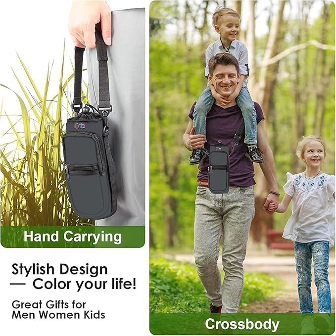 icolor Water Bottle Carrier Bag with Strap 25/32/40 oz Crossbody Bottle Holder with Phone Pocket Sling Sleeve Insulated Neoprene Water Bottle Pouch for Walking Travelling-BubblyBeeBaby