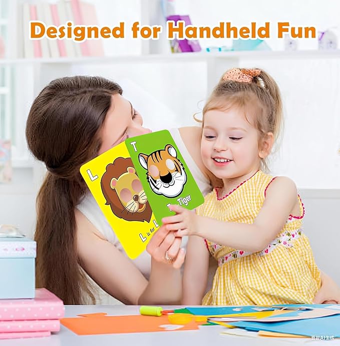 2025 New 26 PCS Alphabet Mask Cards,Alphabet Flash Cards with Animal Masks,Colorful Animals Flash Cards, Interactive Education Games, Learn Letters-BubblyBeeBaby