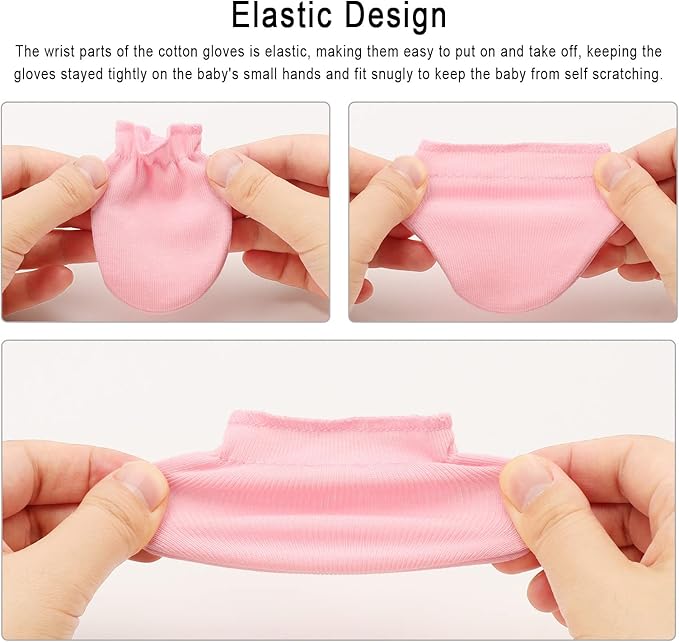 Newborn Baby Mittens No Scratch Cotton Elastic Wrist Gloves Infant Toddler Mittens for Baby Boy Girl 0-6 Months-BubblyBeeBaby