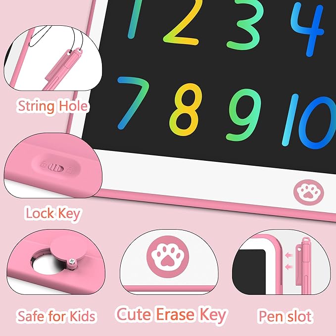 Hockvill LCD Writing Tablet for Kids 16 Inch, Toys for Girls Boys Drawing Pad for 3 4 5 6 7 Year Old Kids Toys, Easter Basket Stuffer for Kids, Toddler Doodle Board Travel Essentials - Pink-BubblyBeeBaby