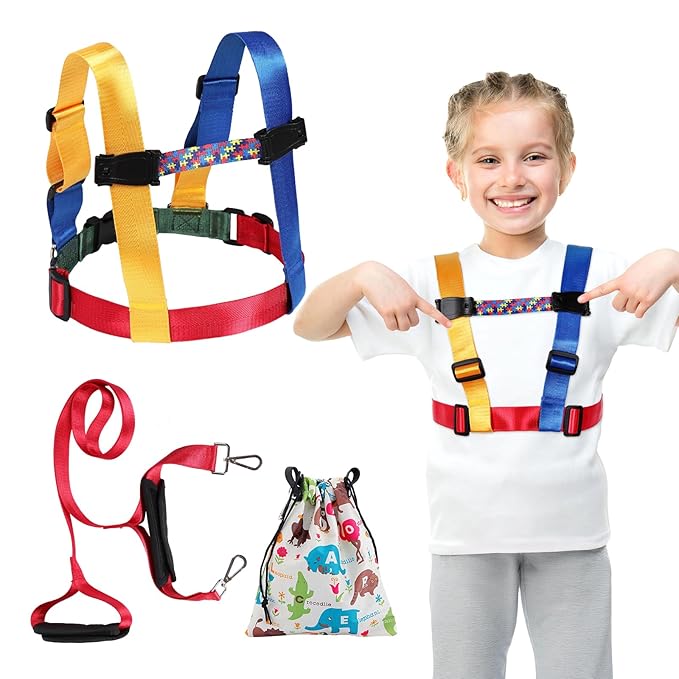 JXM Safety Harness Leash for Autism and Special Needs Child (3-6 yrs), Child Adjustable Elopement Harness with Emergency Grab Handle and Tether, Keep Active Autistic/ADHD Kids Safe and Free Outdoors-BubblyBeeBaby