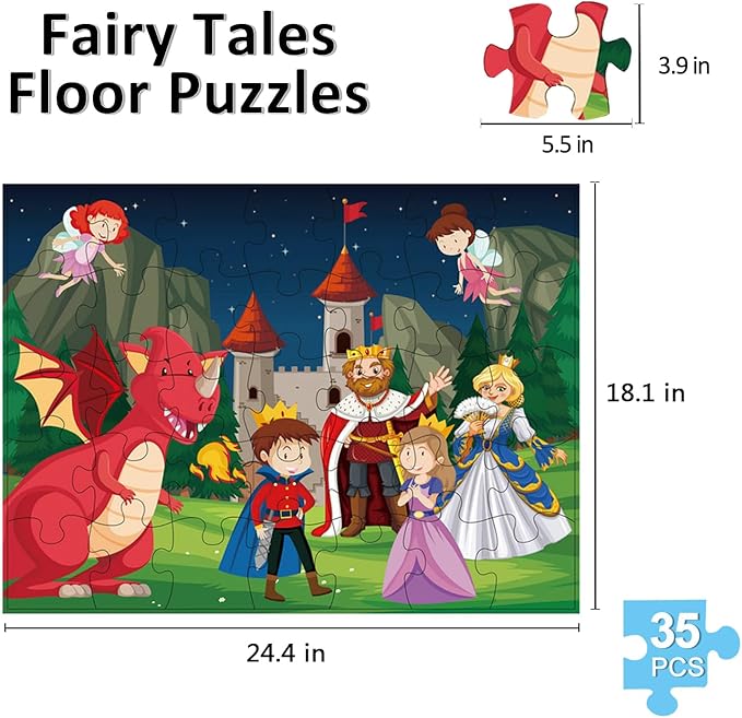 Jumbo Fairy Tales Floor Puzzle for Kids, Large Jigsaw Puzzles 35 Piece for Kids Ages 3-5,Preschool Learning & Education Toys, Gifts for 4-8 Year Old Boys and Girls (Kingdom Story)-BubblyBeeBaby