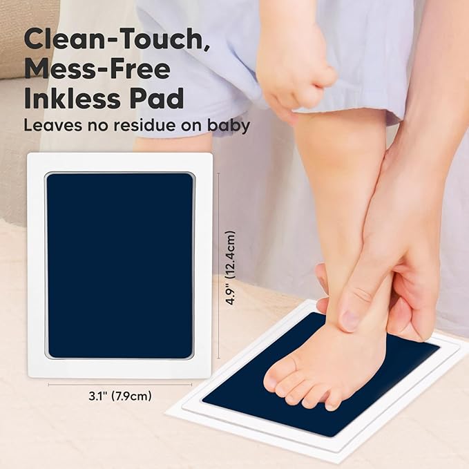 2-Pack Inkless Baby Hand and Footprint Kit - Mess Free Ink Pad for Newborn Keepsake, Dog Nose & Paw Print Kit, Clean Touch Ink Pad for Baby Hand & Footprints, Ideal New Mom Gifts (Navy, L)-BubblyBeeBaby