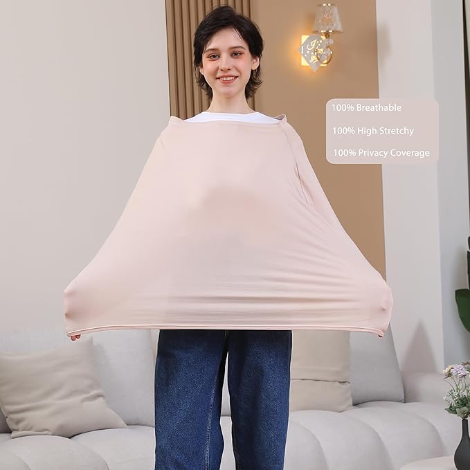 Breathable Car Seat Cover for Babies – Multi-Purpose Soft Rayon Nursing Cover for Breastfeeding, High Stretchy Infant Carseat Canopy, Stroller Cover (Smooth Rayon, Warm Natural)-BubblyBeeBaby