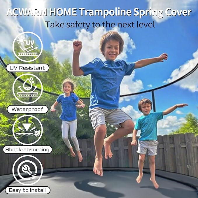 16FT/15FT/14FT/12FT/10FT Trampoline Safety Pad Replacement, Round Trampoline Spring Protection Cover, Fits 16FT/15FT/14FT/12FT/10FT Frames, Water-Resistant Trampoline Accessories-BubblyBeeBaby
