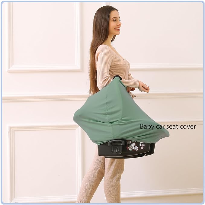 Car Seat Covers Baby - Multi-use Cover Carseat Canopy, Breathable Breastfeeding Cover, Car Seat Covers for Bbies, Boys & Girls Shower Gifts (Light Green)-BubblyBeeBaby