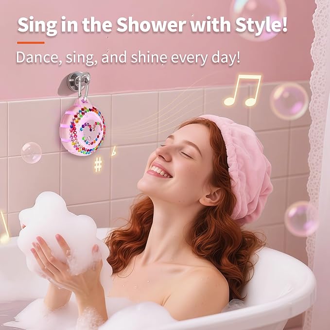 HEYSONG Bluetooth Shower Speaker + DIY Diamond Stickers – Great Gift for Girls-BubblyBeeBaby