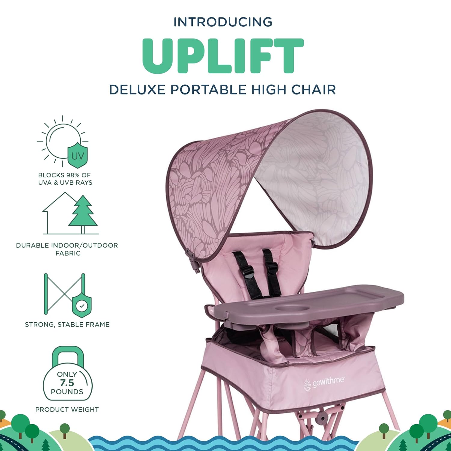 Baby Delight Go with Me Uplift Deluxe Portable High Chair | Travel High Chair | Sun Canopy | Indoor and Outdoor | Canyon Rose