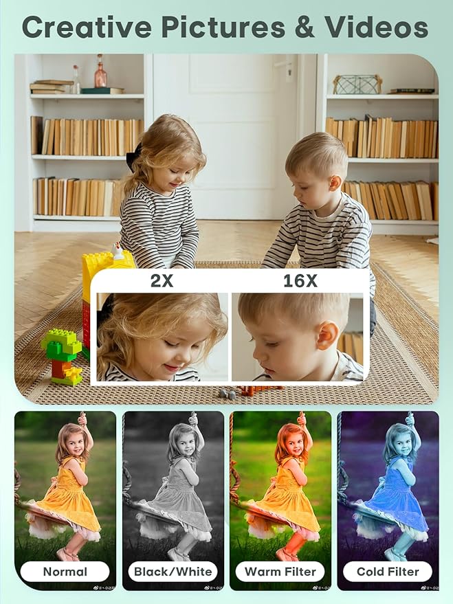 2025 Digital Camera - 1080P Vlog Camera, 44MP Compact, 16X Zoom, Anti-Shake, Green Gift for Kids-BubblyBeeBaby