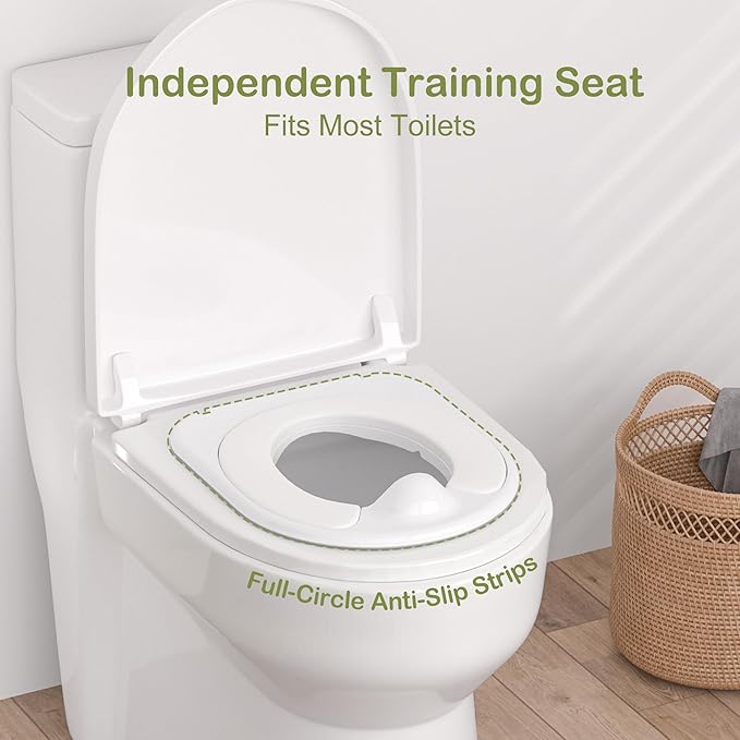 2-in-1 Toddler Potty Training Toilet - Larger Potty Chair & Detachable Training Seat for Boys & Girls Ages 1-3 with Flushing Sound, Wipes Storage, Toilet Paper Holder - Green-BubblyBeeBaby