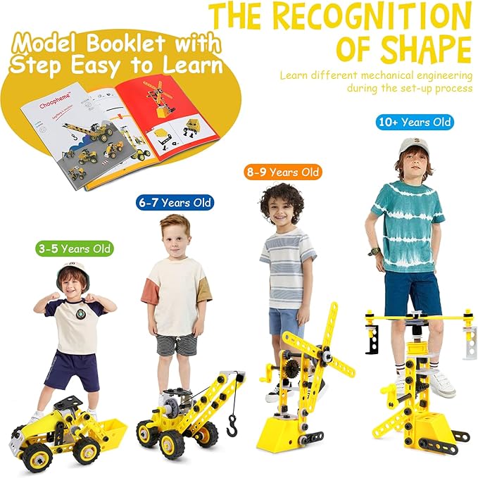 10 in 1 Stem Toys for 5 6 7 8 9+ Year Old Building Block Kit Stem Activities Projects Boy Toys Age 4-8 5-7 6-8 8-10 Creative Set Educational Engineering Excavator Construction Birthday-BubblyBeeBaby