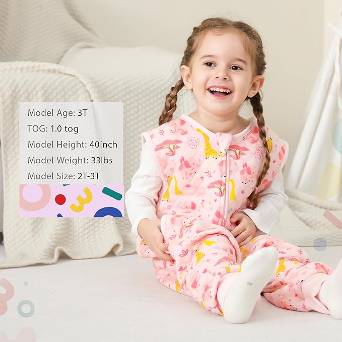 HOMEAL Toddler Sleep Sack, Sleeveless Sleep Sack with Legs 2T-3T, 1.0 TOG Wearable Blanket Baby, Pink-BubblyBeeBaby