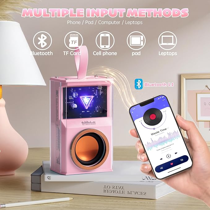 Karaoke Machine for Kids & Adults, Portable Bluetooth Mini Karaoke Speaker with 2 Wireless Microphone and Lights, Birthday Gifts for Girls & Boys, Toys for Girls, Family Home Party (Pink)-BubblyBeeBaby