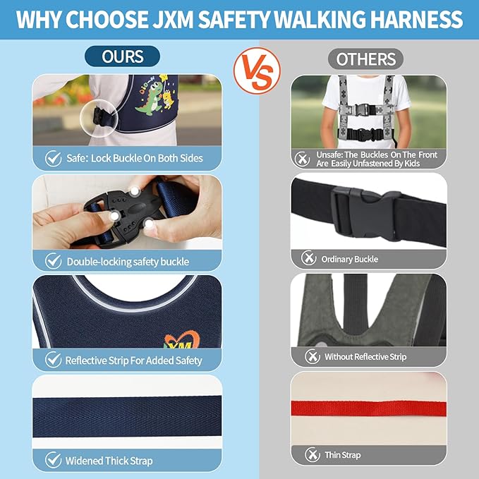 2025 New Safety Walking Harness for Big Kids (6-12yrs) with Autism Special Needs ADHD, Anti-Elopement Vest Harness with Grab Handle and Light Reflector, Adjustable Leash for Autistic, Active Child-BubblyBeeBaby