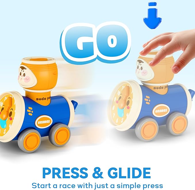 iPlay, iLearn Press to Go Car Toys Set for Toddlers 1-3, Baby Push Go Friction Racing Cars, Infant Play Vehicle Set, 1st Birthday Gifts for 6-9-12-18 Months, 1 2 3 One Years Old Boys Girls Child Kids-BubblyBeeBaby