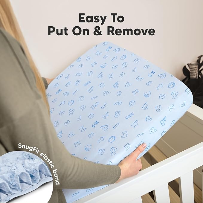 KeaBabies 2-Pack Organic Crib Sheets for Boys, Girls - 52x28 Fitted Crib Mattress Sheet Neutral, Breathable Jersey Cotton Cover for Baby Bed, Toddler Mattress, Soft & Cute Prints (ABC Land Sky)-BubblyBeeBaby