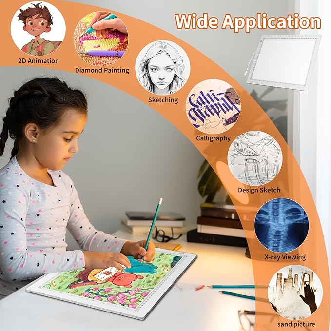 A4 LED Light Box for Tracing, elice Artist Drawing Lightbox Light Table Light Pad Light Copy Board, Up to 8000 Lux Super Bright Lightpad for Cricut Weeding Vinyl, Diamond Painting, Sketching (White)-BubblyBeeBaby