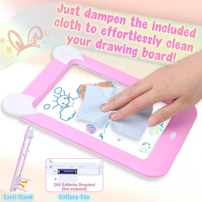 2 Pack Magic Led Drawing Boards for Kids: Light Up Tracing Pad, 8 Light Modes, Drawing Pads for Kids Ages 4-8 with Tracing Cards Markers, Arts Crafts Learning Toy Ideal Gift Toy for Boys Girls-BubblyBeeBaby