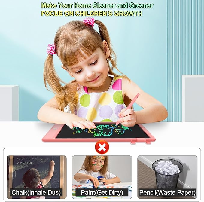 10.5 Inch LCD Writing Tablet for Kids, Colorful Toddler Doodle Board - Erasable Drawing Pad, Educational Learning Toy for Ages 3-8 - Valentine's Day Christmas Birthday Gifts (10.5 Inch, Pink)-BubblyBeeBaby