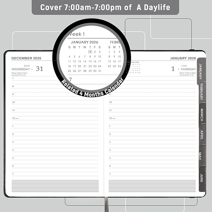 2025-2026 Appointment Book & Planner - Jul 2025 - Jun 2026, Daily Hourly Planner, 5.75" X 8.25", 60-Minute Interval, Faux Soft Leather Cover, Premium Paper, Academic Calendar, Pen Holder, Inner Pocket-BubblyBeeBaby
