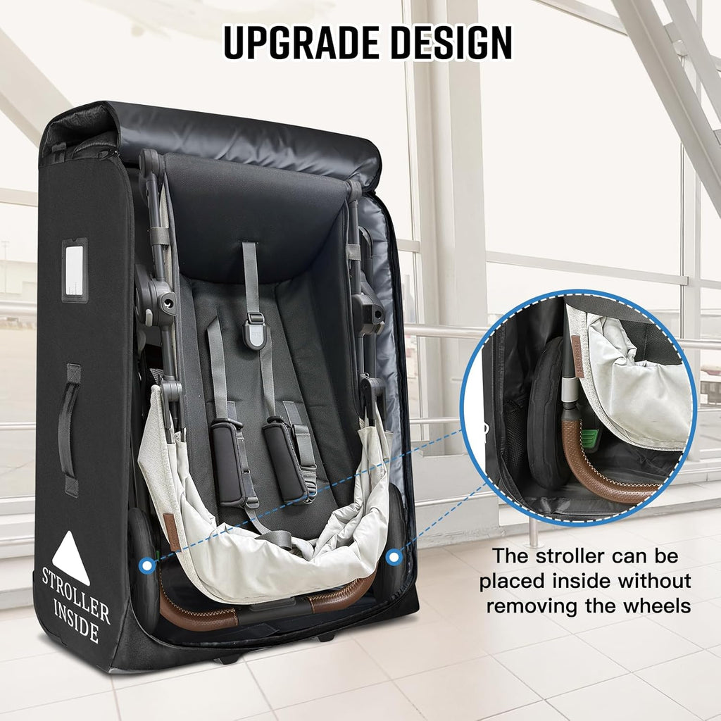 RAYMACE Padded Stroller Travel Bag for Airplane with Wheels Fits to UPPAbaby Vista V2 V3, Cruz V2 V3,Travel Safe Protection Storage Bag, Patterned Design, Black