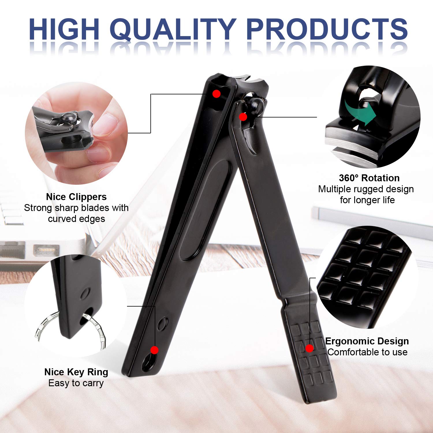 Manicure Pedicure Kit Nail Clippers Set Fingernails & Toenails Vibrissac Scissor 5 Pieces Best Care Tools for Man & Women with Travel Case (Gray/Black_A) (Gray/Black_A)