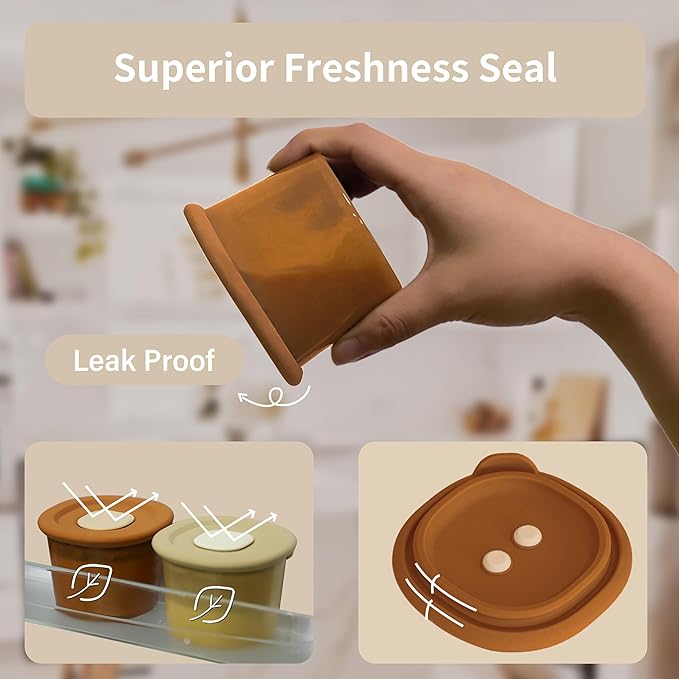 Moonkie Silicone Baby Food Containers | 4 oz Baby Food Storage Jars with Airtight Lids | Reusable Baby Food Jars, Freezer,Microwave and Dishwasher Safe, Perfect for Infant & Toddler-BubblyBeeBaby