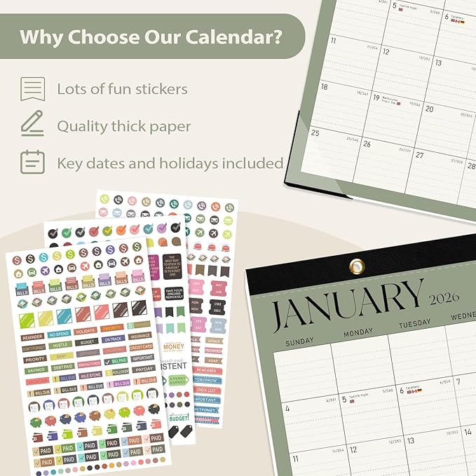 2026 Desk Calendar, Large Desktop/Wall Monthly Calendar (Jan. 2026 - Jun. 2027) 17'' x 12'' School Year Desk Planner for Teacher Family Office Supplies-BubblyBeeBaby