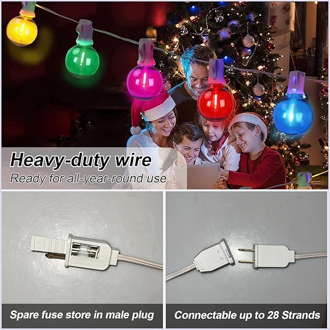 25Ft LED Outdoor String Lights, G40 Outdoor Christmas Decorations Lights Waterproof with 27 LED Globe Multicolor Bulb, Hanging Vintage Christmas Lights for Patio Roofline Backyard Garden Party Decor-BubblyBeeBaby